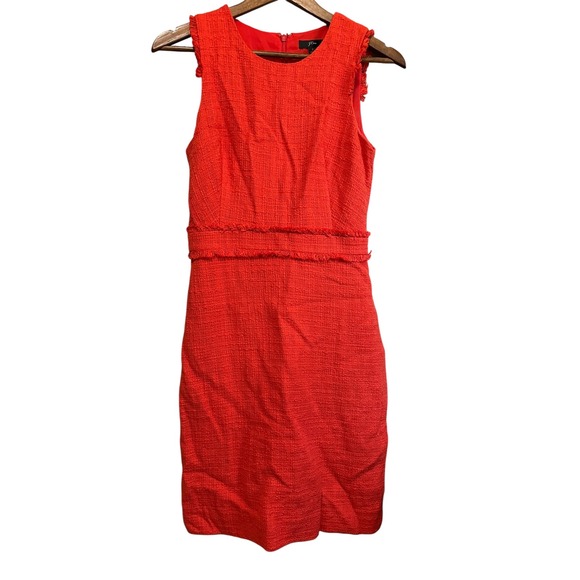 J. Crew Womens Tweed Dress Size 2 Sleeveless Fringed Coral Career Party - Picture 1 of 8